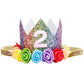 Maticr Baby Girl Glitter 1 2 3 First Birthday Rainbow Flower Crown Hat Floral Tiara Headband For Photo Prop (Number 2)