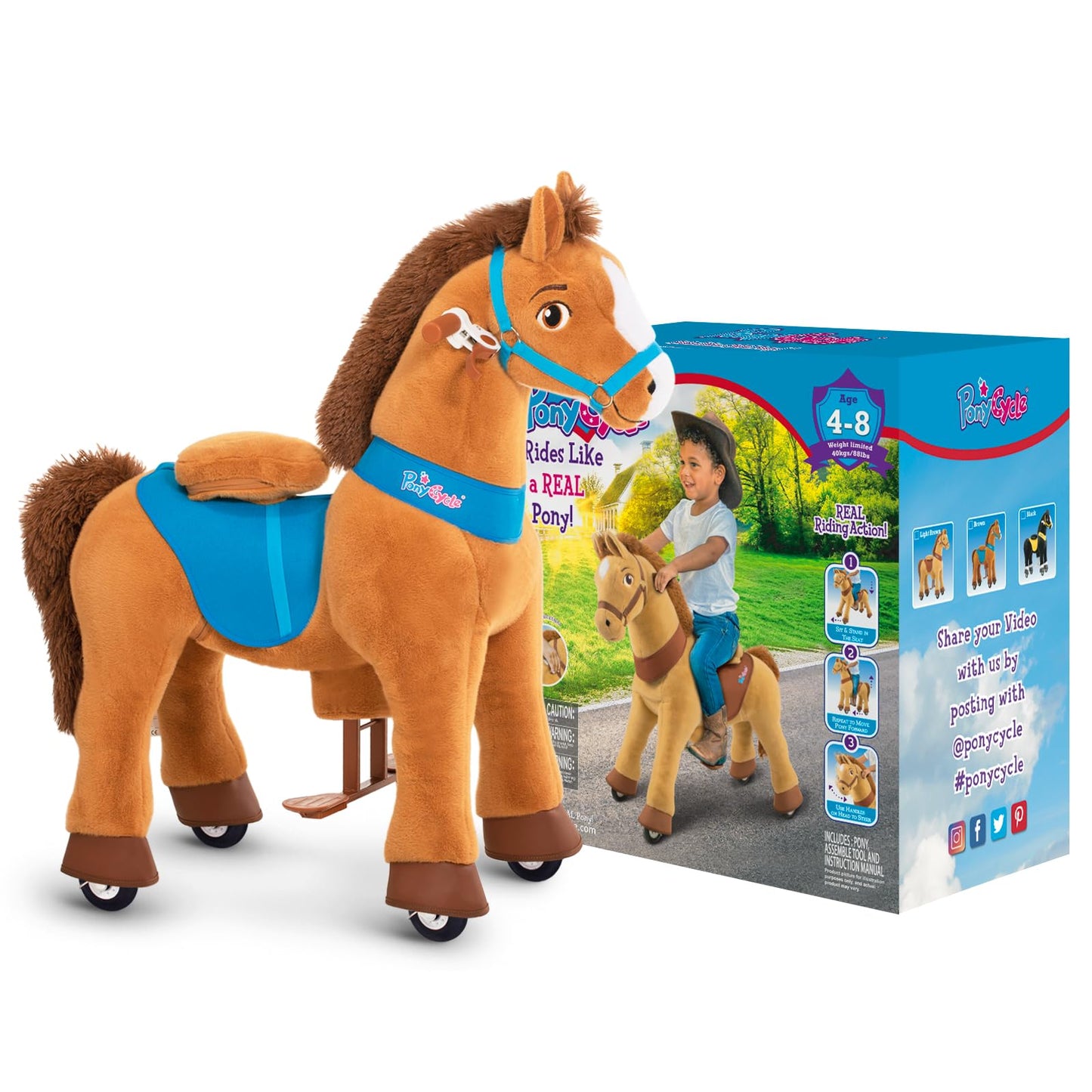 PonyCycle Ride on Horse Toys for Kids Riding Brown Horse Rocking Horse Essential Model E (with Brake/ 35.4 Height/Size 4) Ride o