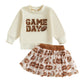 Toddler Baby Girl Football Outfits Game Day Embroidery Long Sleeve Sweatshirt Sequin Tutu Skirts 2Pcs Fall Clothes (Beige, 3-4T)