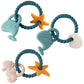Silicone Teether Toys for Babies - 2ooya 3Pcs Summer Ocean Beach Themed Teething Ring, Baby Sensory Chew Toys with Rattles for N