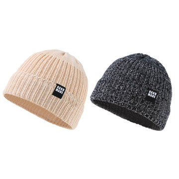 Simple Knitted Baby Beanie Hip-Hop Boys Winter Hat Toddler Kids Bonnet For Girl 0-5Y (Black+Khaki, M)