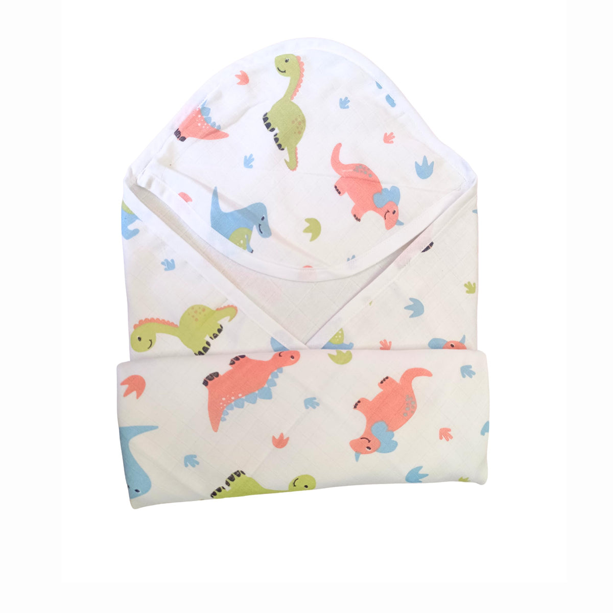 BEALUV Muslin Hood Towel Cum Baby Wrapper with 2 Layers,Hoodie,Cotton,Super Soft,White, Pack of 1 Random Print|Baby Product|Musl