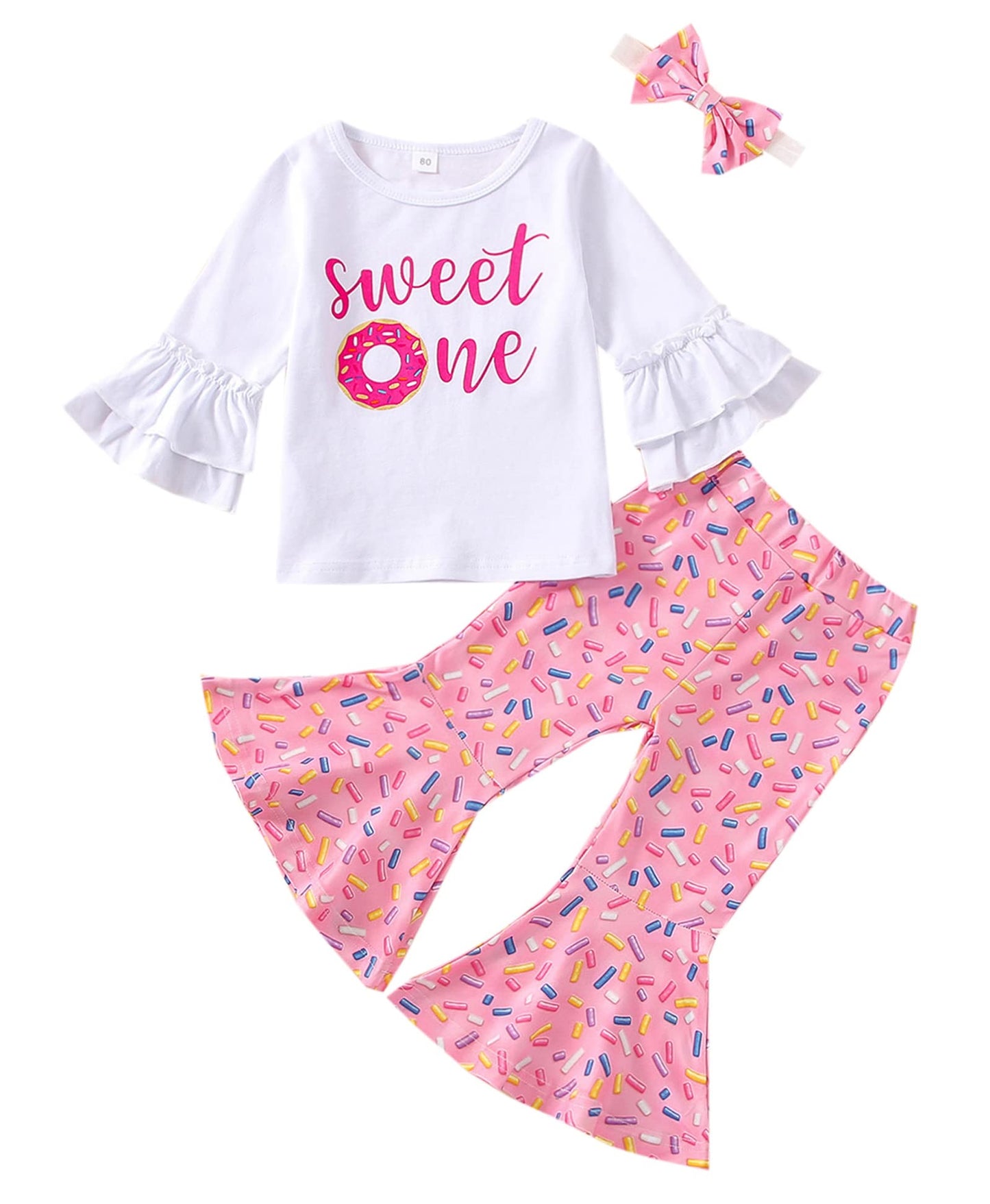 Newborn Baby Girls Pink Striped Tutu Dress First Birthday Skirt Outfits Casual Donut Print Girls Clothes Headband 2Pcs Set (U-Sw