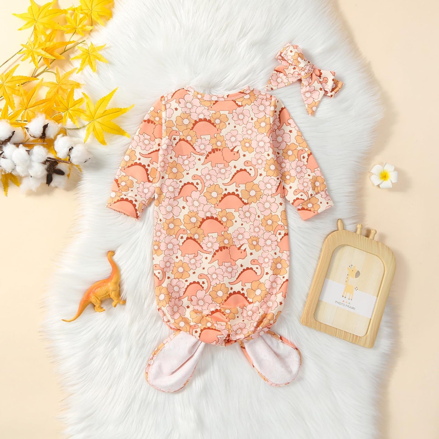 Infant Newborn Baby Girls Floral Sleep Gown Headband Sleepwear Romper Sleeping Bags Outfits (0-3 Months,Floral&Dinosaur)