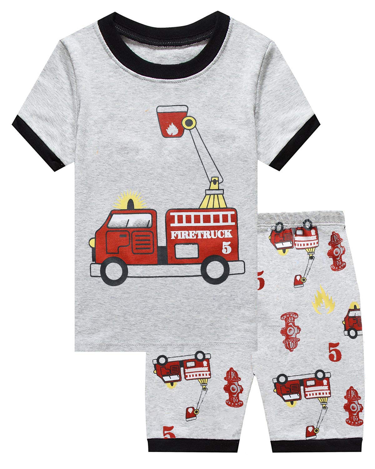 Little Boys Cotton Short Pajamas Summer Kids Fire Truck Clothes Set Toddler Pjs 3-4 Years