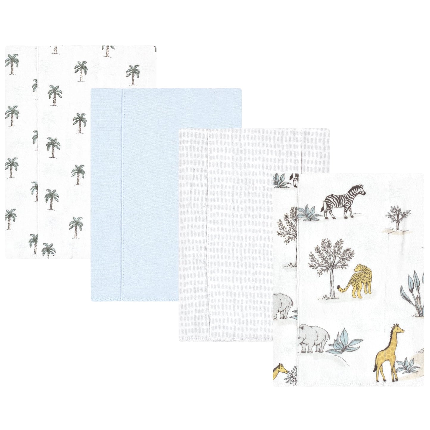 Hudson Baby Unisex Baby Cotton Flannel Burp Cloths 4-Pack, Boy Safari World, One Size