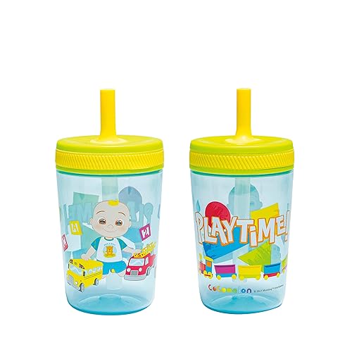 Zak Designs 15Oz Cocomelon Kelso Tumbler Set, Leak-Proof Screw-On Lid With Straw Made Of Durable Plastic And Silicone, Perfect B
