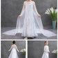 Luxury White Princess Dress Costumes With Shining Long Cape Girls Birthday Party 9-10 Years