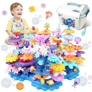 INKLAB Birthday Gifts for 3 4 5 6 7 Years Old Toddlers Girls Boys - 136PCS Marine Life Building Stacking Toys with Carry Box | S