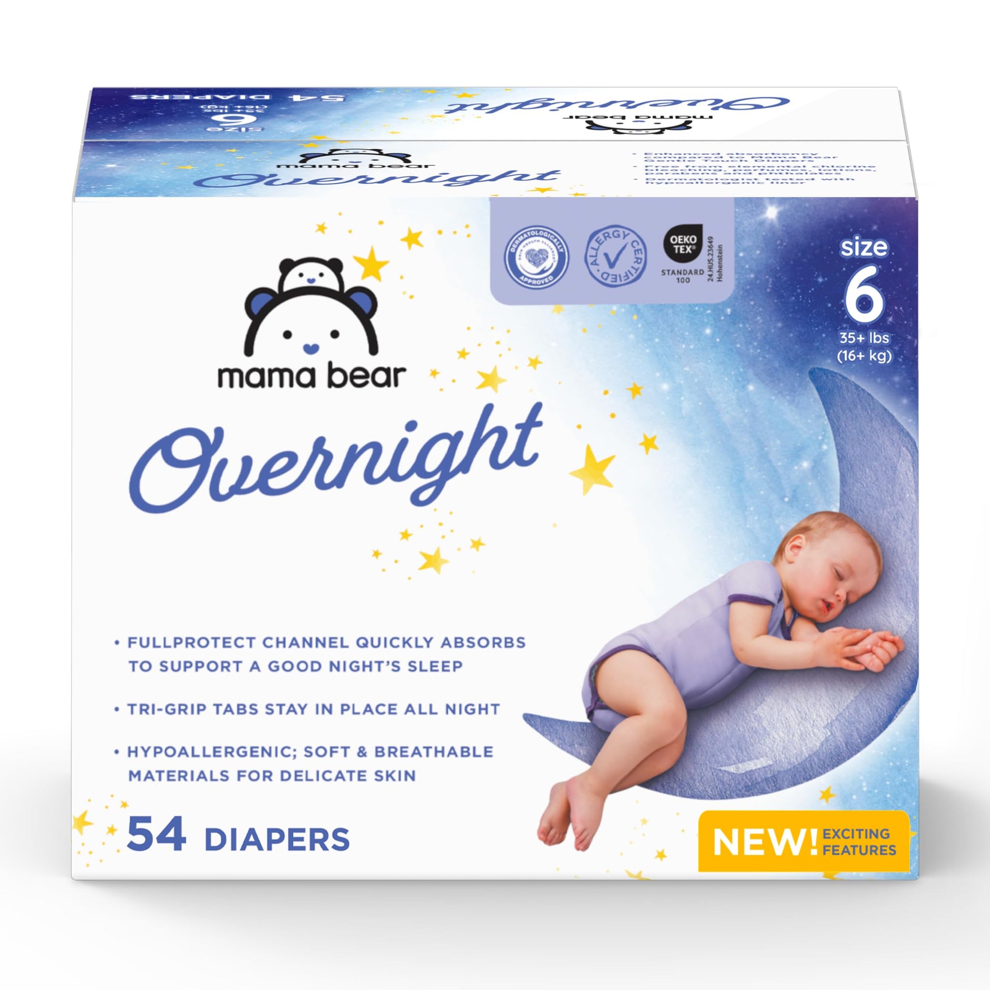 Amazon Brand - Mama Bear Overnight Diapers, Size 6, 54 Count