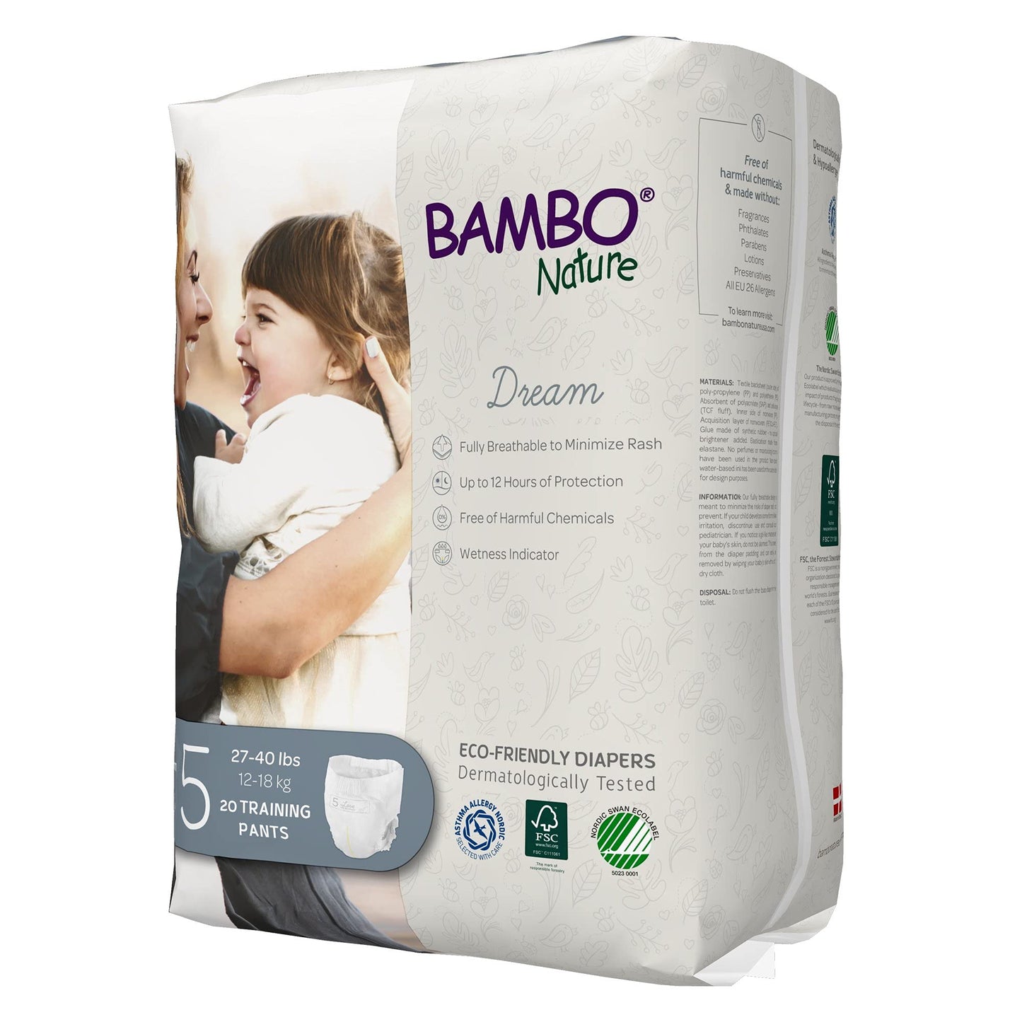 Bambo Nature Hypoallergenic Training Pants, Eco-Labeled Training Pants, Totally Chlorine-Free, Skin Friendly - Size 5 (60 Count)