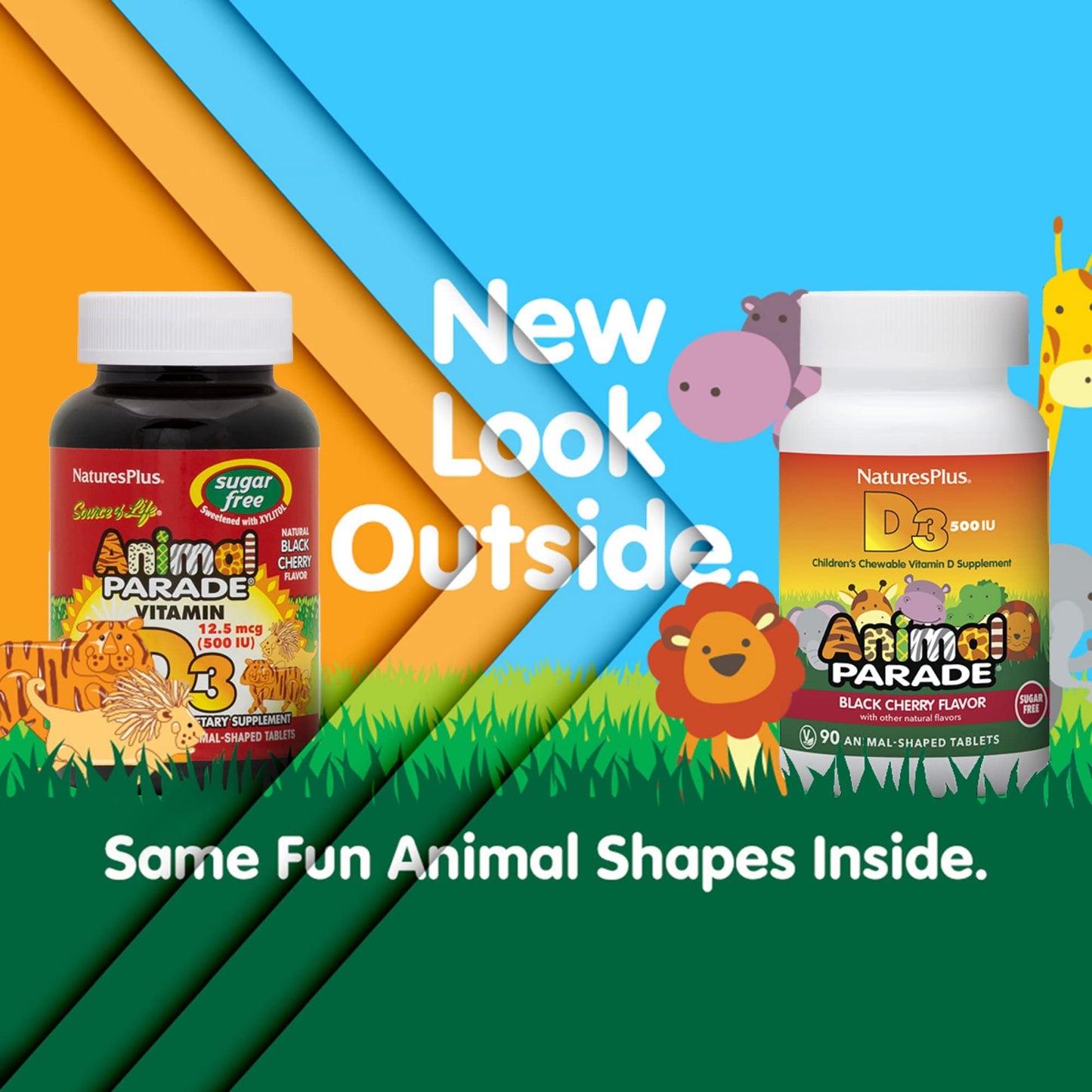 Natures Plus Animal Parade Sugar-Free Children'S Vitamin D3-500 Iu - Black Cherry Flavor - 90 Chewable Animal Shaped Tablets - B