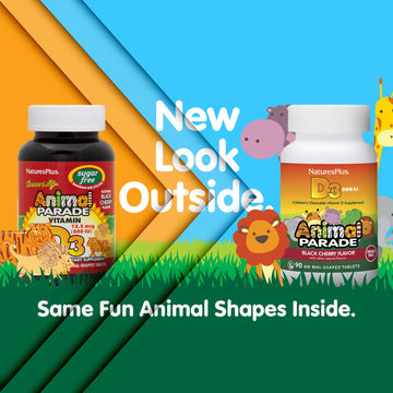Natures Plus Animal Parade Sugar-Free Children'S Vitamin D3-500 Iu - Black Cherry Flavor - 90 Chewable Animal Shaped Tablets - B