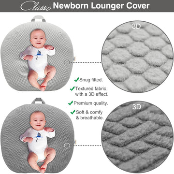 Strechy Newborn Lounger Cover, Removable And Ultra Soft Sung Fitted Baby Lounger Slipcover By Bluesnail (2 Pack, Gray+Light Gray