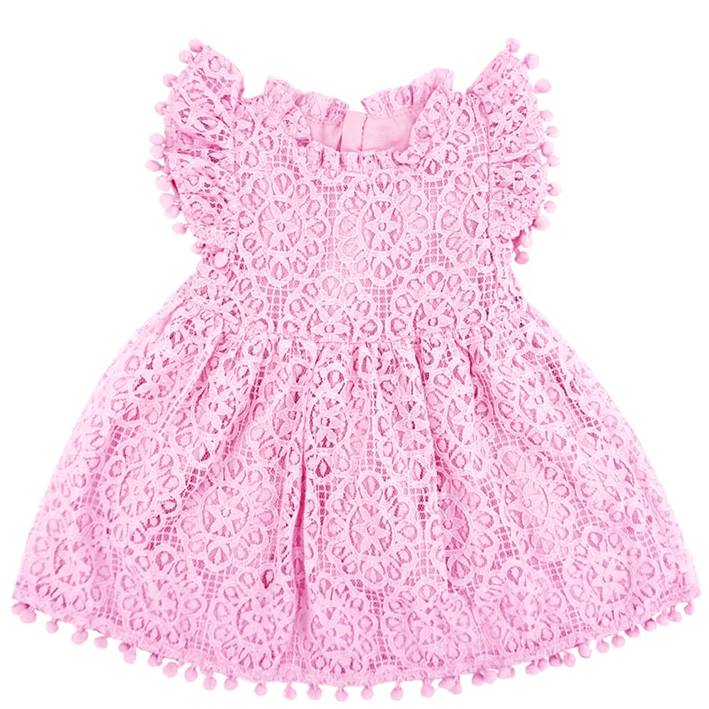 Bgfks Baby Girl Tutu Dress Elegant Lace Pom Pom Flutter Sleeve With Flower Headband Set(Pink,18 Months)
