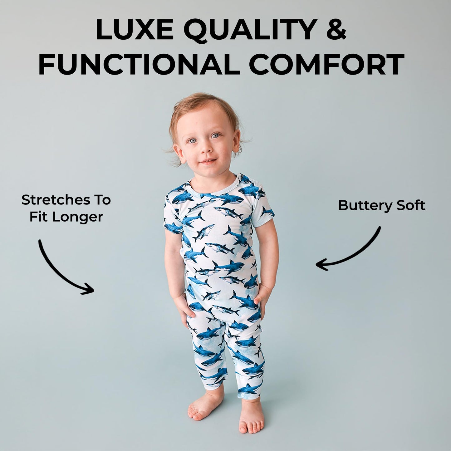 Posh Peanut Baby Rompers Pajamas - Newborn Sleepers Boy Clothes - Kids One Piece Pj - Soft Viscose From Bamboo (Sharks, 9-12 Mon