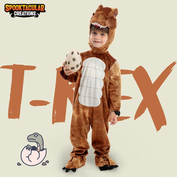 Spooktacular Creations Realistic T-Rex Costume Outfit Dinosaur Jumpsuit With Egg For Kids Toddler Halloween Dress-Up Party