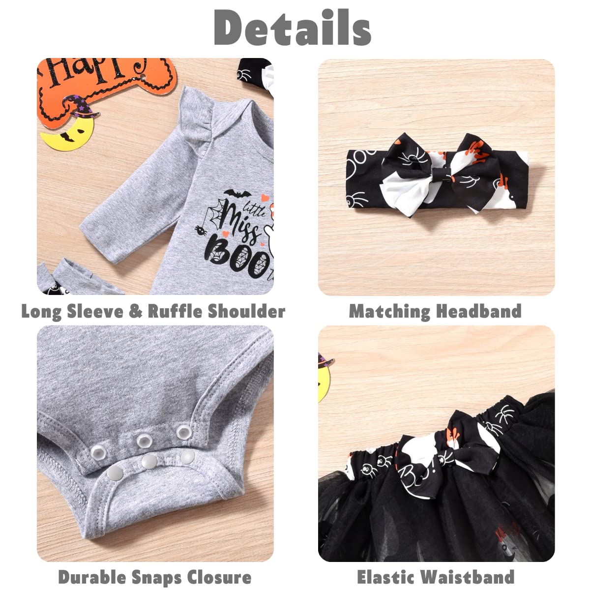 Aalizzwell Newborn Girls Halloween Outfit Baby 1St Halloween My Tulle Skirt Ghost Boo Clothes With Leg Warmers Nb Clothing Gray