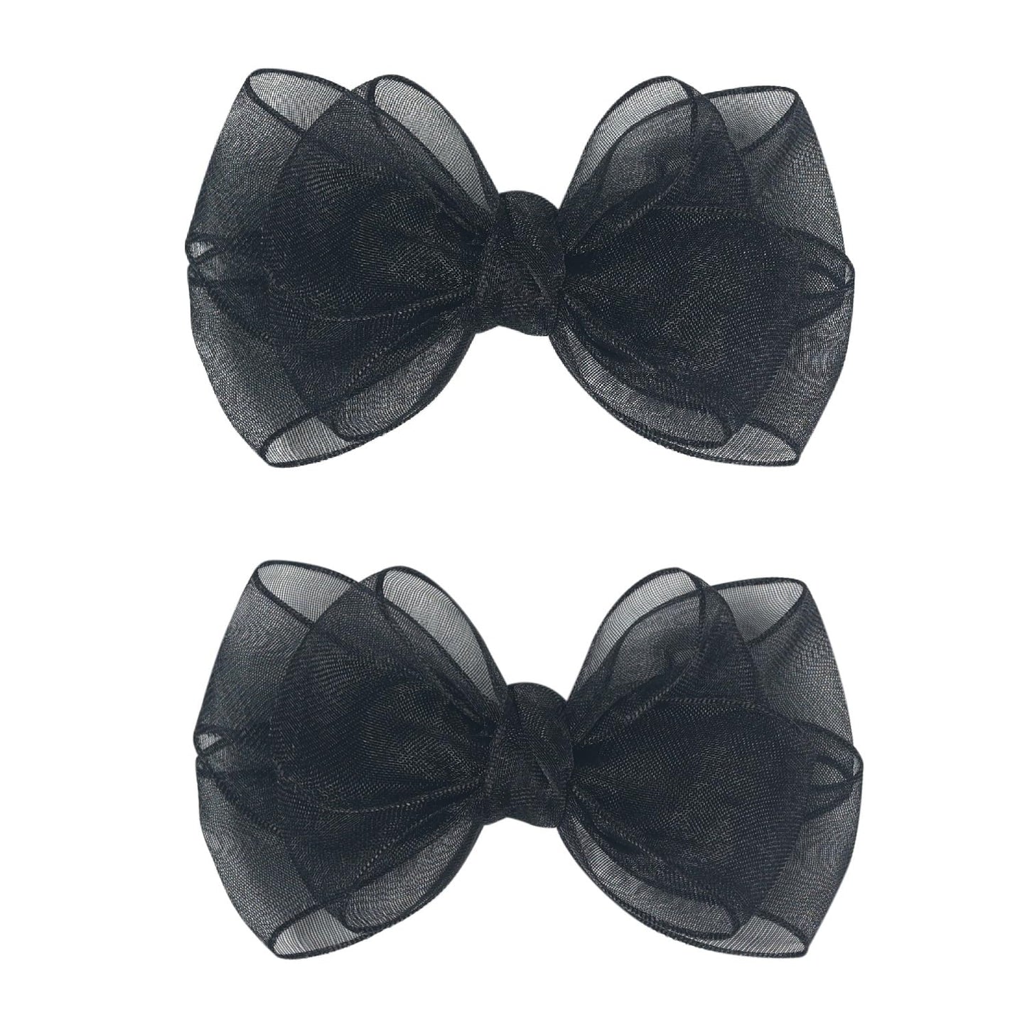 3.5-Inch Organza Hair Bows For Girls - Elegant Sheer Ribbon Alligator Clips For Toddlers, Kids, And Teens - Pack Of 2, Black