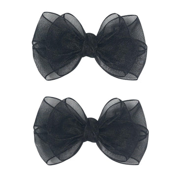 3.5-Inch Organza Hair Bows For Girls - Elegant Sheer Ribbon Alligator Clips For Toddlers, Kids, And Teens - Pack Of 2, Black