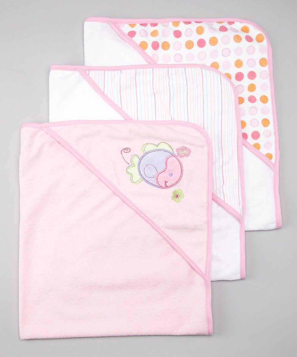 Spasilk 3 Pack Soft Terry Hooded Towel Set, Pink
