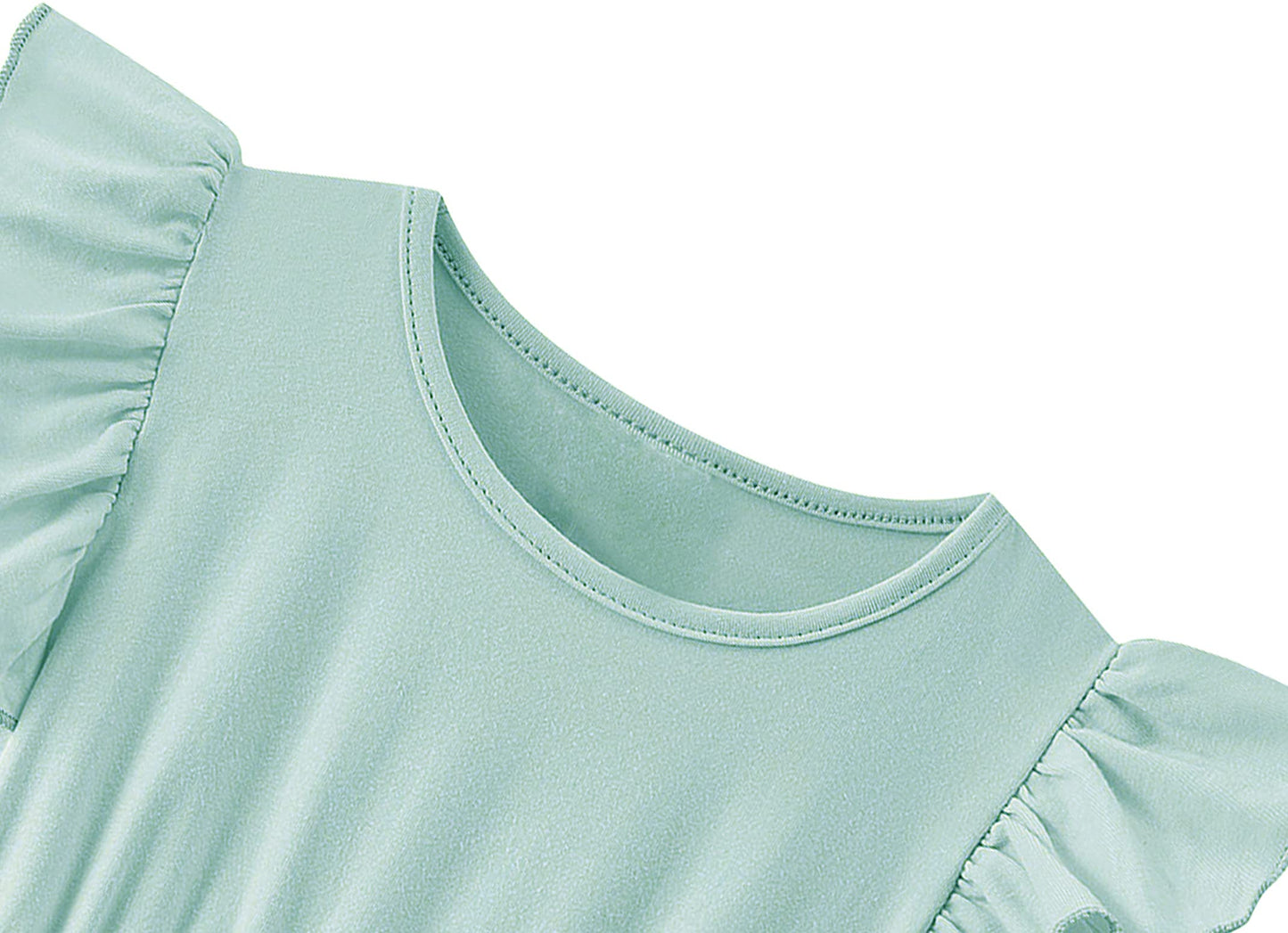 Twkioue Girl Ruffle Sleeve Dress Crewneck Tutu Tulle Fluffy Solid Color Dresses 817 Green 130