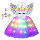 Skcaiht Unicorn Costumes For Girls Led Light Up Unicorn Princess Tutu Dress For Halloween Birthday Party Gifts (7-8 Years)