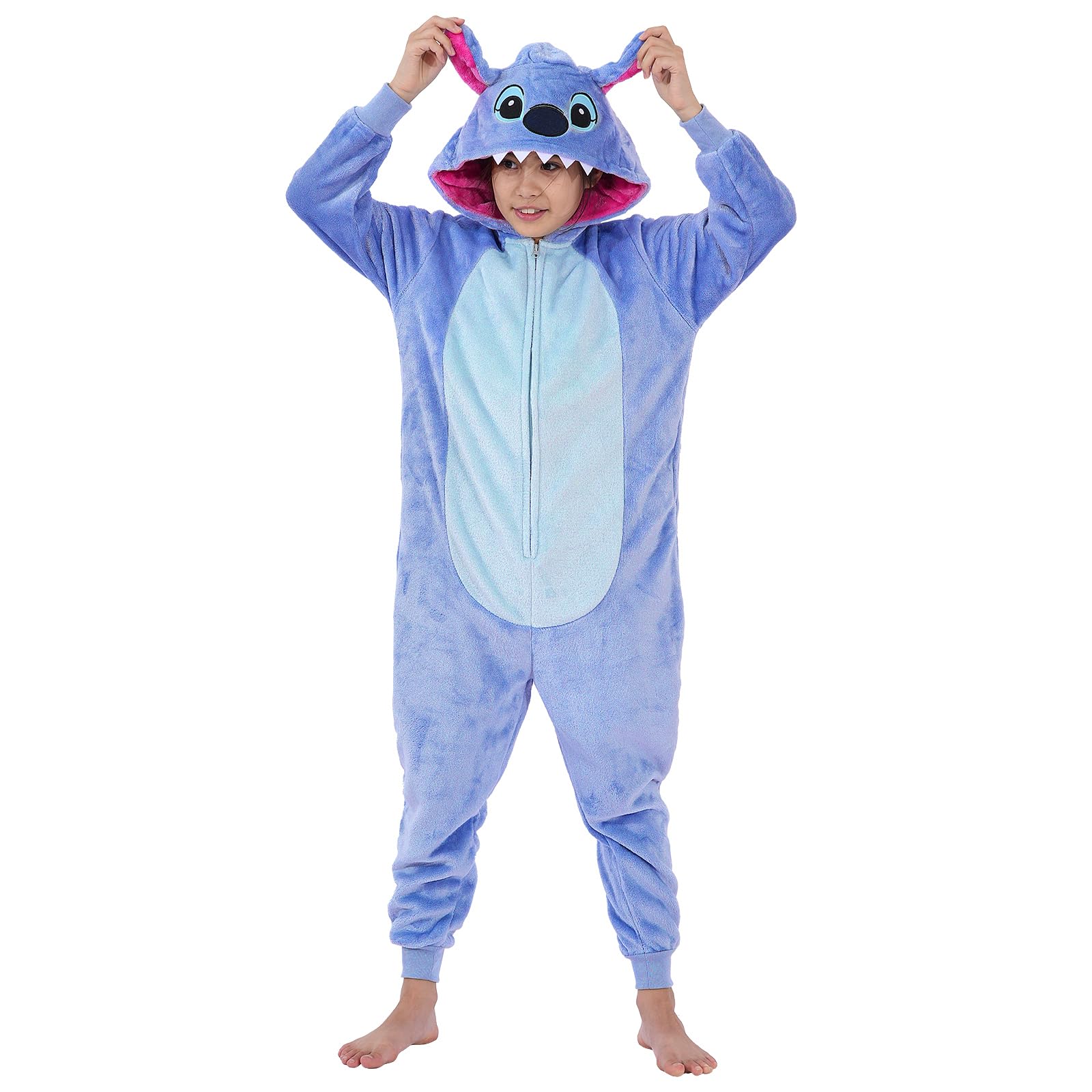 Halloween Christmas Unisex Kids Flannel Cosplay Onesie Costume Outfit Suit For Girls And Boys (Stitch, 10 Years)