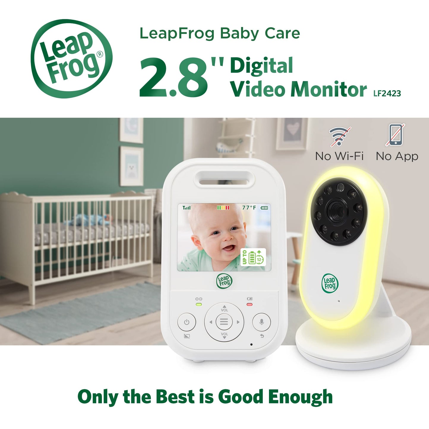 Leapfrog Lf2423 Baby Monitor, 2.8    Screen Video Monitor With Camera, 2-Way Audio, 1000Ft Range, Night Vision, Soothing Lullabi