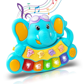Baby Piano Toys 6+ Months Musical Toys 6 to 12 Months Early Learning Elephant Piano Keyboard Music&Light Up Infant Baby Toys for