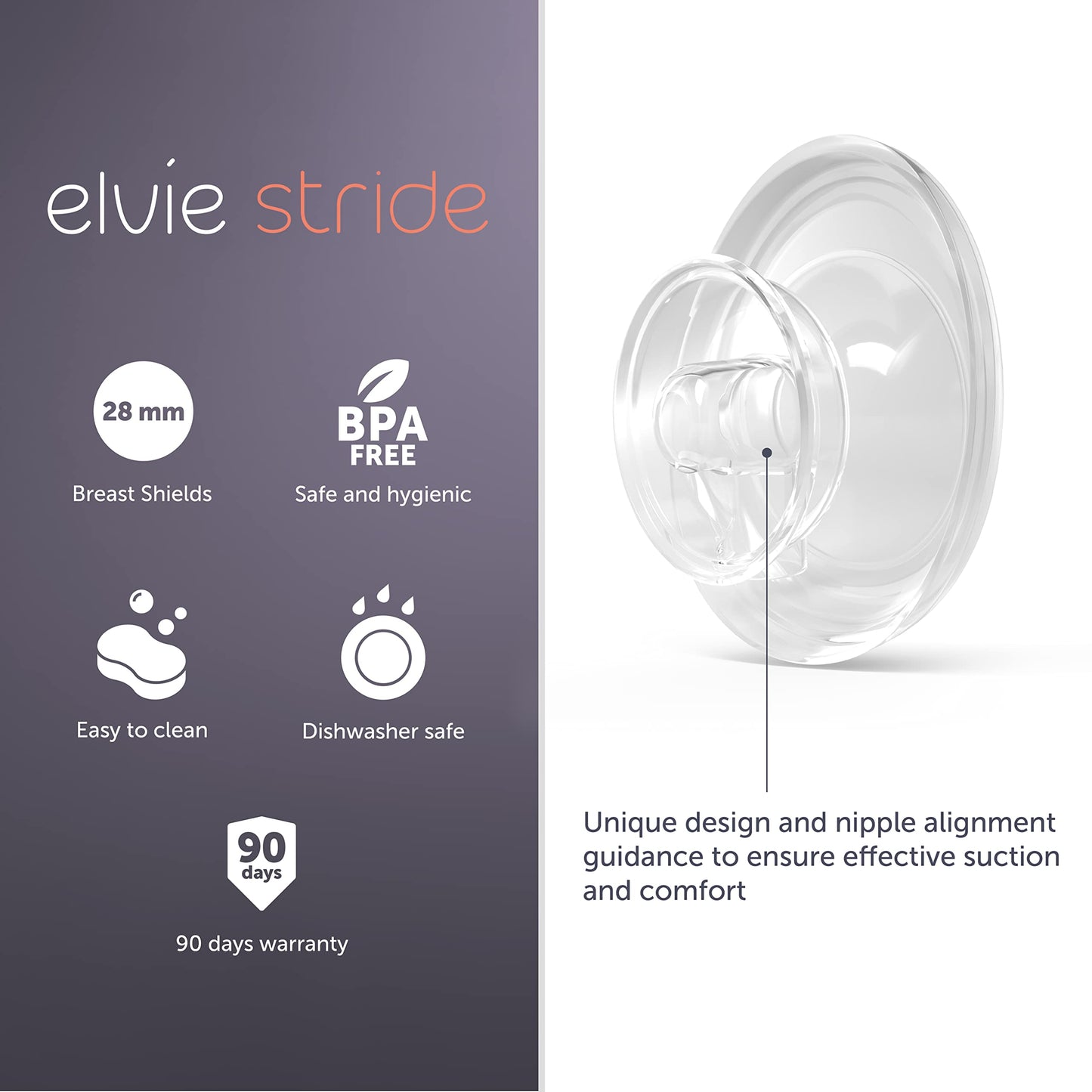 Elvie Stride Breast Pump Breast Shield - 28mm | 2 Pack | Nipple Shield Flange for Pumping Breast Milk | Breastfeeding Essentials