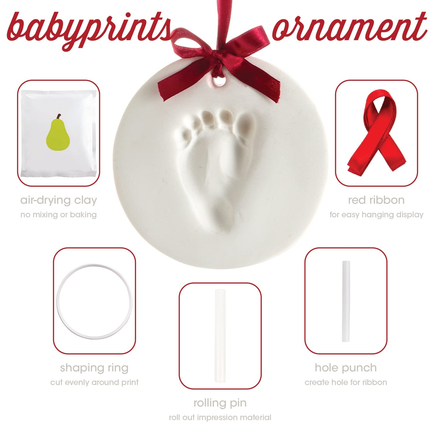 Pearhead Babyprints Christmas Ornament, Baby'S First Christmas Holiday Keepsake, Newborn Handprint Or Footprint Clay Kit, Easy N