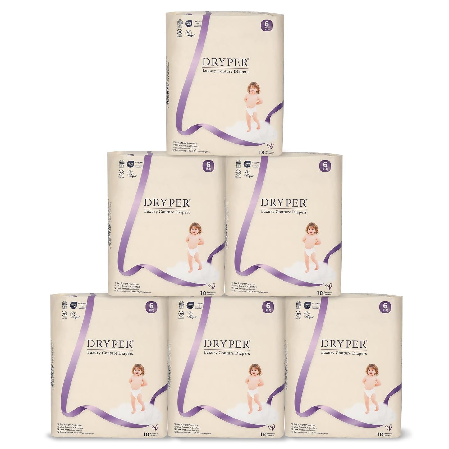 Baby Diapers, DRYPER Disposable Diaper, Size 6 Diapers (35+ lbs), 3D Leak Guards & Wetness Indicator, Ultra-Soft & Thin, Fast Wa