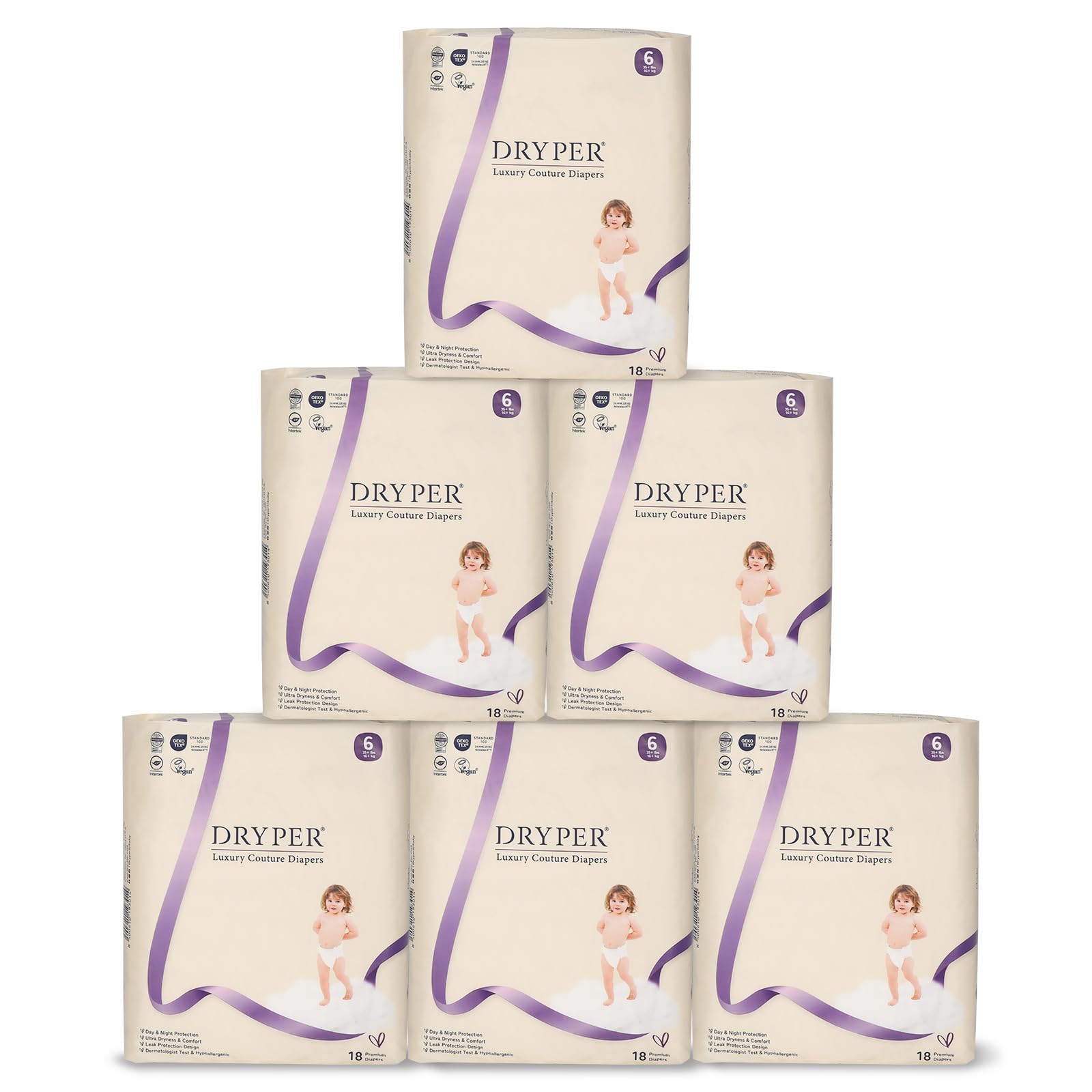 Baby Diapers, DRYPER Disposable Diaper, Size 6 Diapers (35+ lbs), 3D Leak Guards & Wetness Indicator, Ultra-Soft & Thin, Fast Wa
