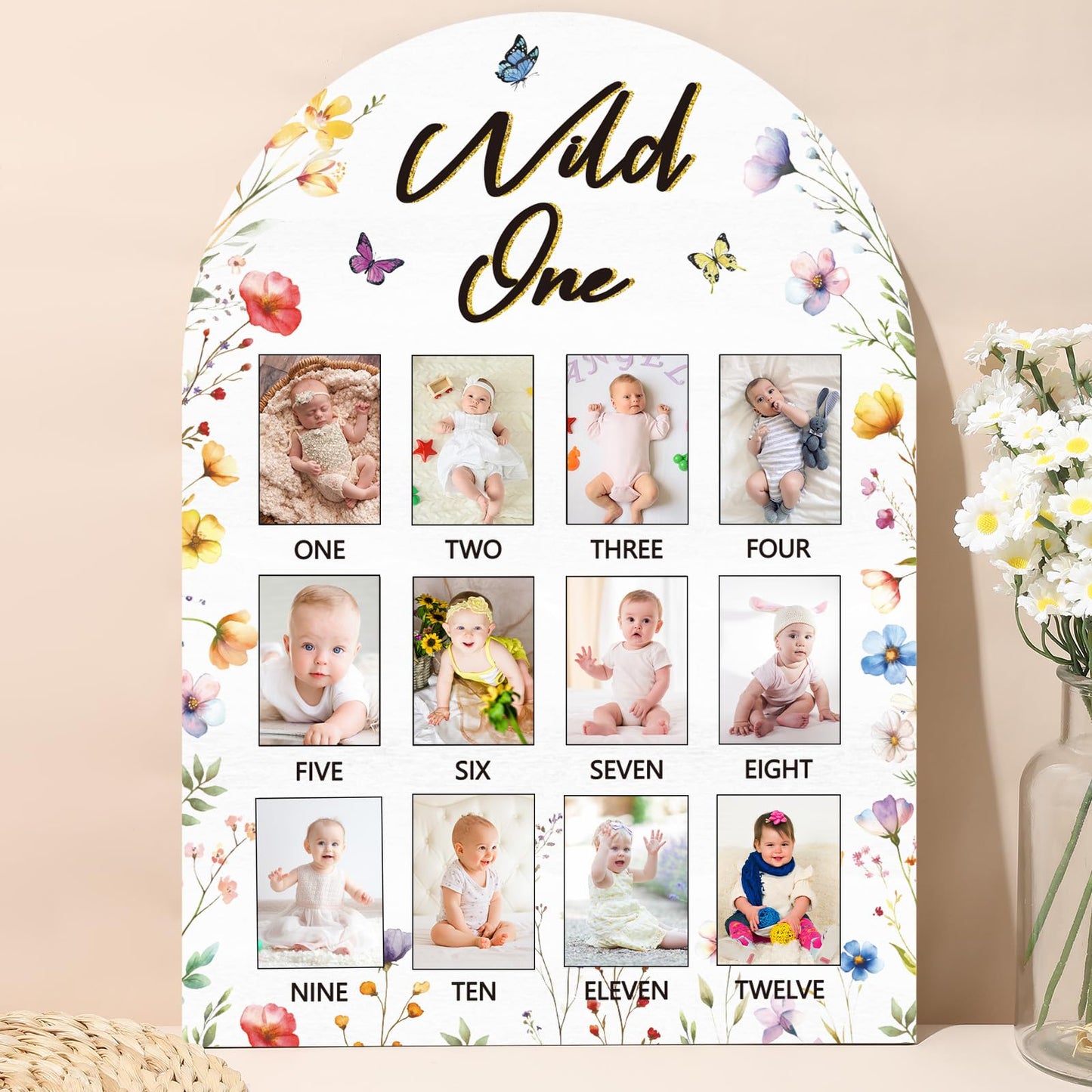 My First Year Photo Board Wild One Photo Board Spring Wildflower One Year Old Birthday Decoration First Year Picture Frame 12 Mo