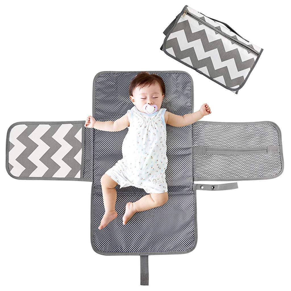 Snowie Soft Baby Changing Mat, Waterproof Changing Pad With Head Cushion & Organizer Pockets, Diaper Changing Station, Foldable 