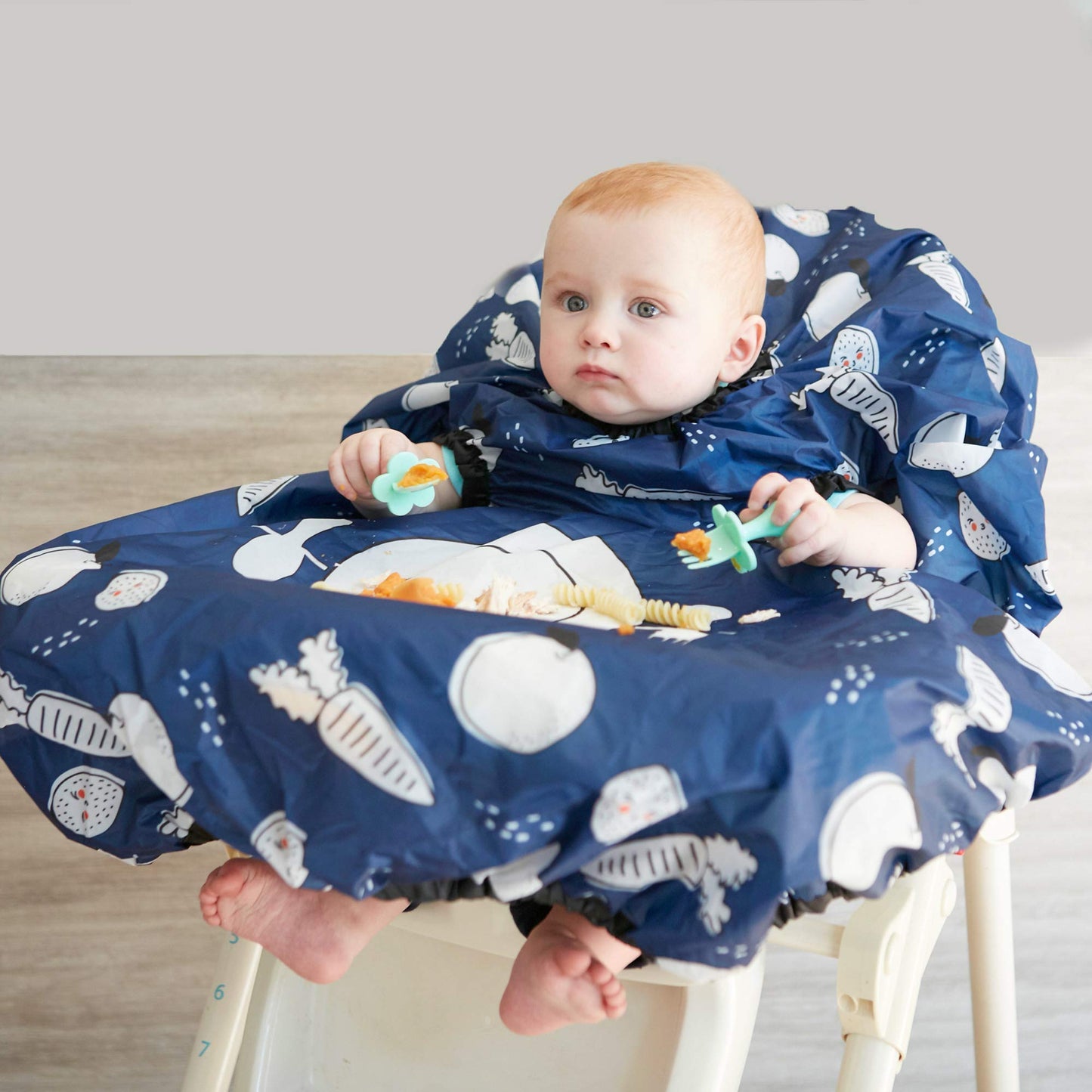 Grabease Allover Waterproof Bib For Self-Feeding Infants And Toddlers, Machine Washable, Ages 6-24 Months, Navy