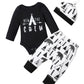 Fommy Newborn Baby Boy Clothes New To The Crew Letter Print Romper+Bear Pants+Hat 3Pcs Outfits Set 3-6 Months