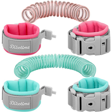 Blisstime Toddler Leash, 2 Pack Kid Leash Anti Lost Wrist Link With Key Lock Baby Leash Harness For Toddler (Mint Green+Pink)