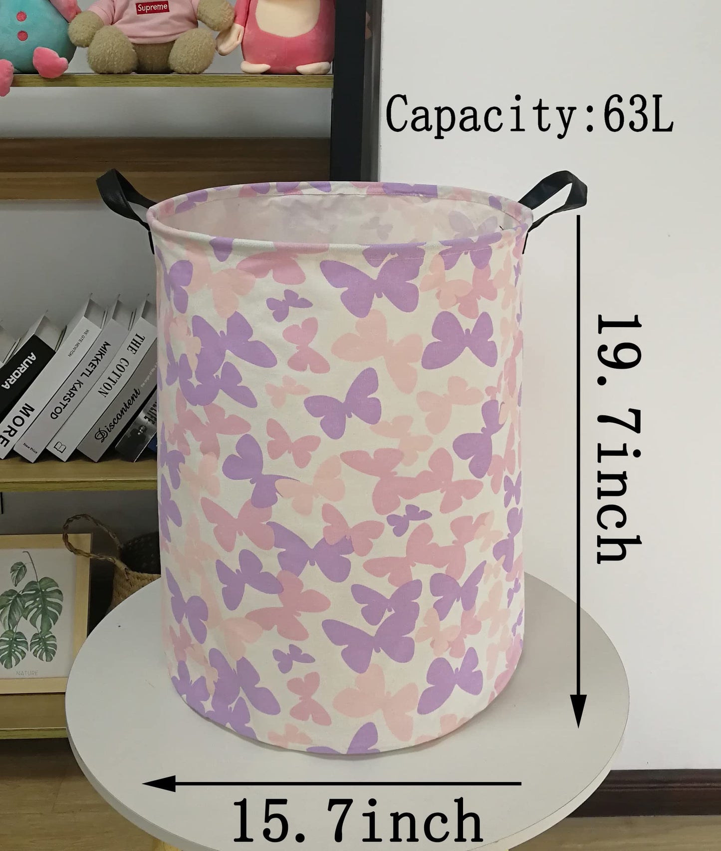 ACMUUNI Butterfly Storage Basket Canvas Clothes Baby Laundry Hamper Pink Gift Laundry Bins Storage Hamper for Kids Boys and Girl