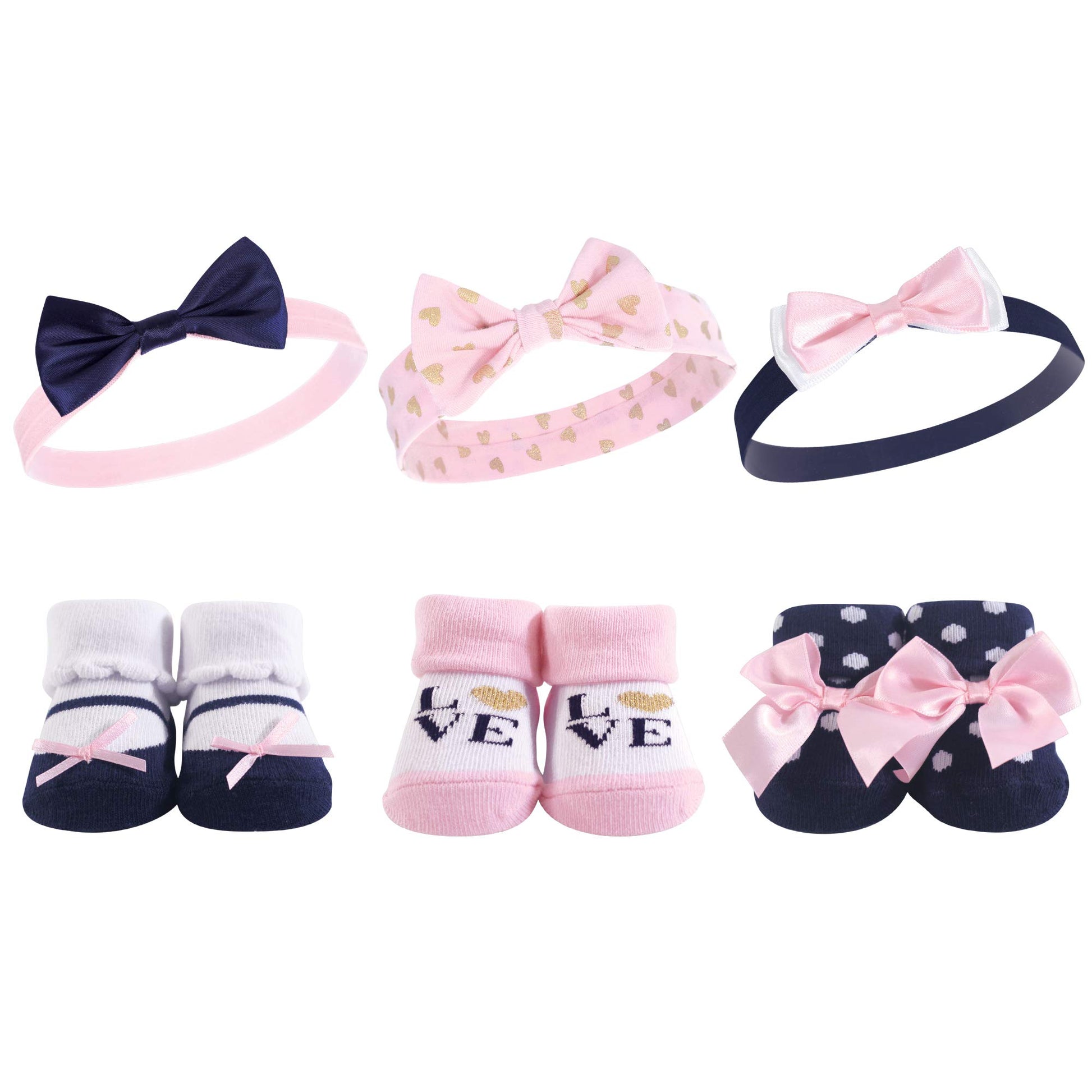 Hudson Baby Unisex Baby Headband And Socks Gift Set, Navy Love, One Size