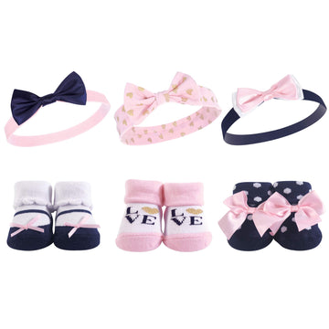 Hudson Baby Unisex Baby Headband And Socks Gift Set, Navy Love, One Size