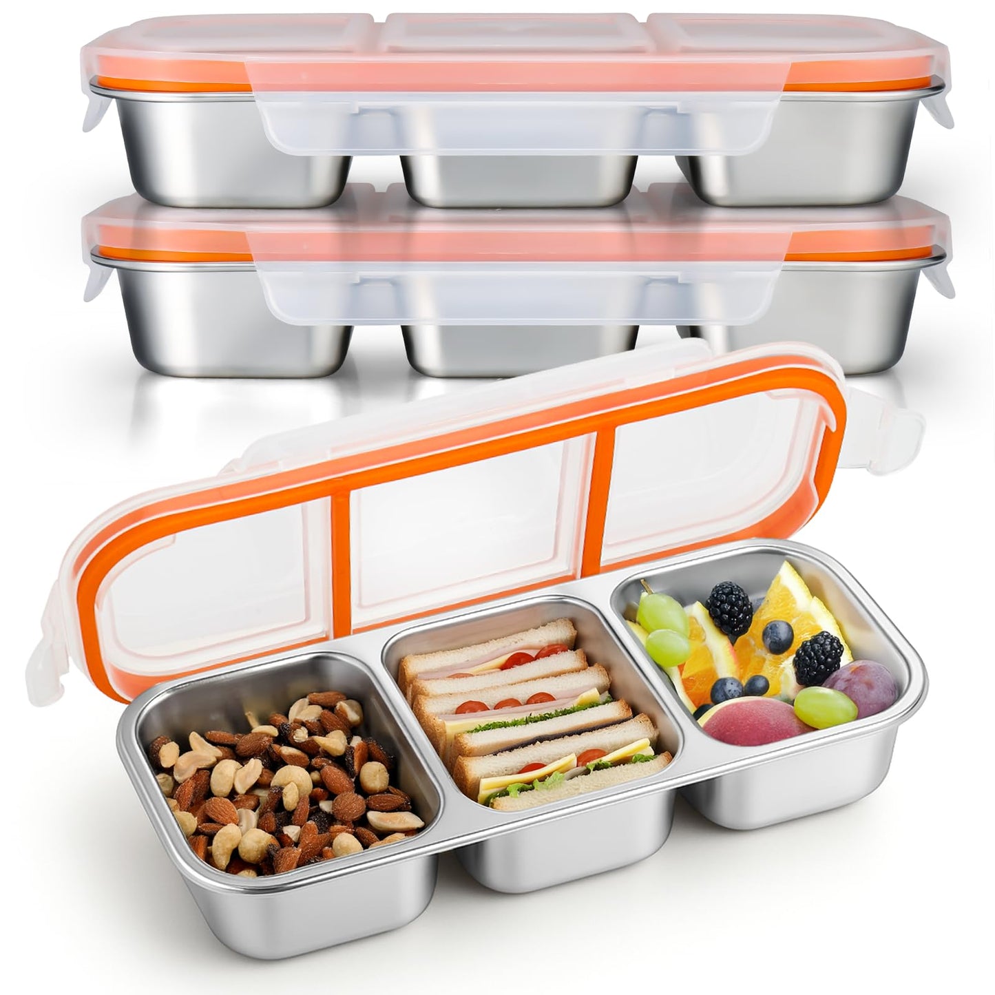 Juome Stainless Steel Snack Containers (3 Pack 3 Compartment)