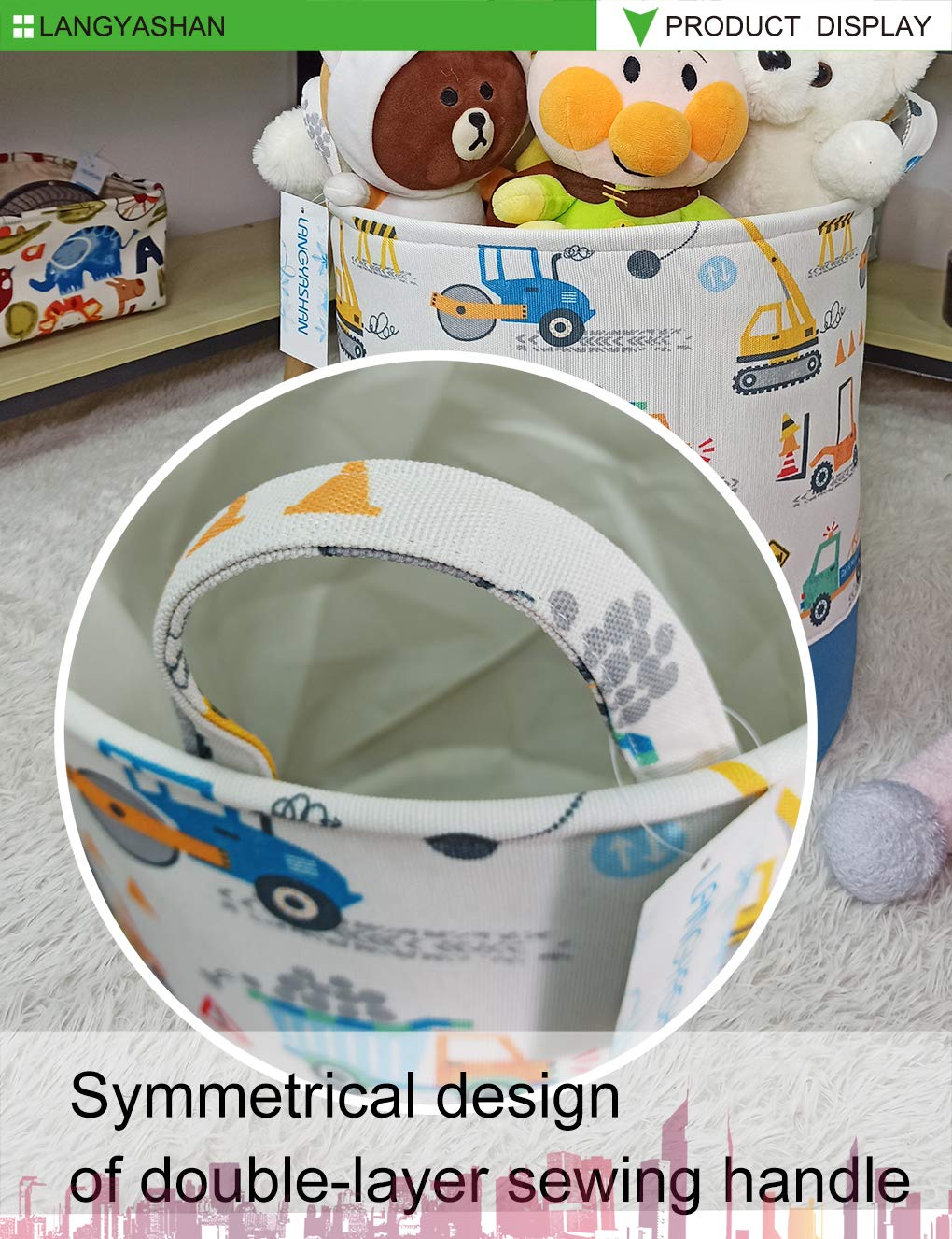 Langyashan Laundry Basket Cotton Collapsible Organizer Storage Basket For Boys Girls Laundry Hamper Toy Bins Gift Baskets Bedroo