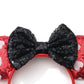 Foeran Mouse Ears Headbands With Shiny Glitter Bows For Girls Women'S Party Princess Cosplay Costume (Red Ears White Heart Dots)