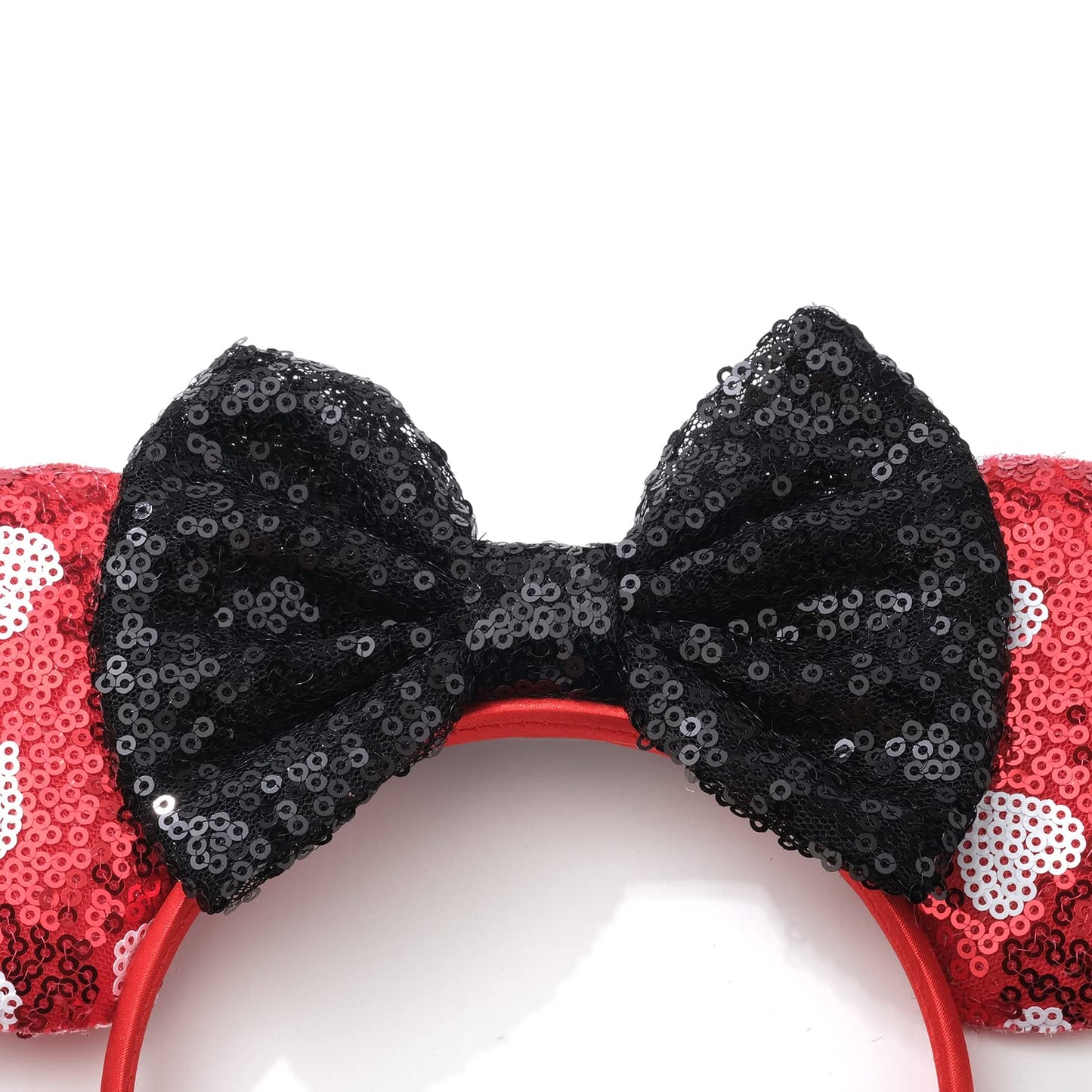 Foeran Mouse Ears Headbands With Shiny Glitter Bows For Girls Women'S Party Princess Cosplay Costume (Red Ears White Heart Dots)
