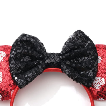 Foeran Mouse Ears Headbands With Shiny Glitter Bows For Girls Women'S Party Princess Cosplay Costume (Red Ears White Heart Dots)