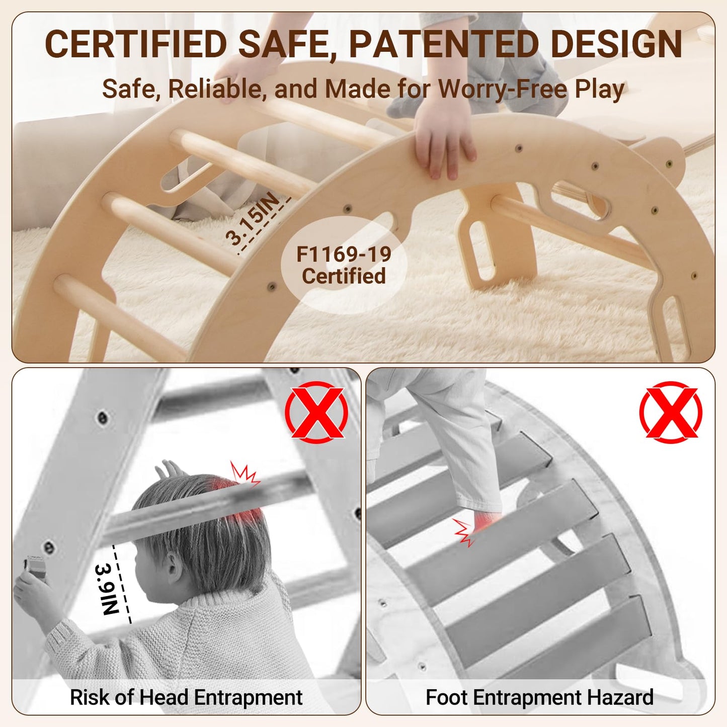 Cosyland Pikler Triangle Set 8 In 1, Foldable Pickler Climbing Set Wooden Montessori Climbing Gym Set, Large Indoor Climbing Toy