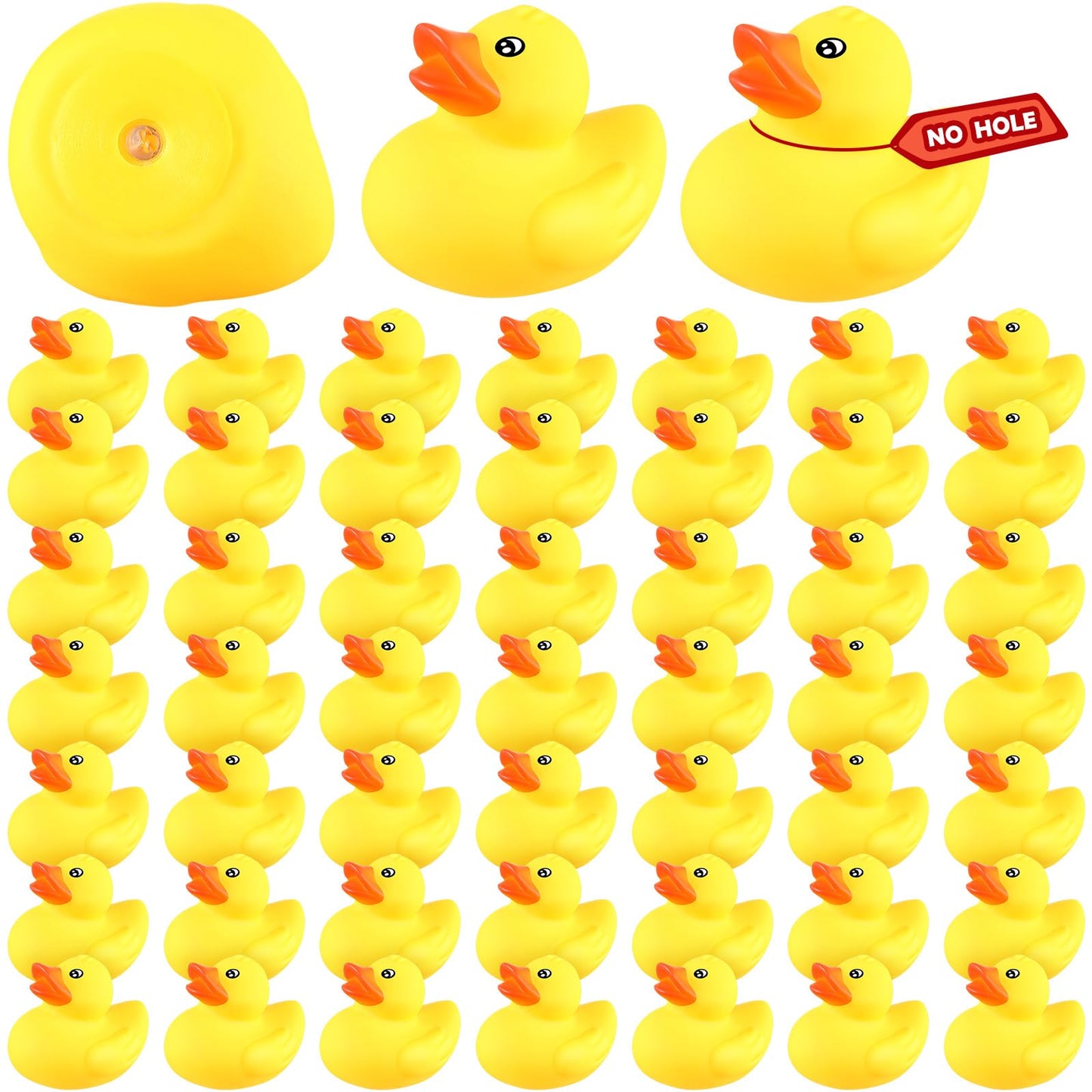 Lenwen 50 Pcs 2.2 Inch Waterproof No Hole Rubber Ducks Bath Toy with Sealed Plug Without Hole Bathtub Floating Bath Toy for Birt