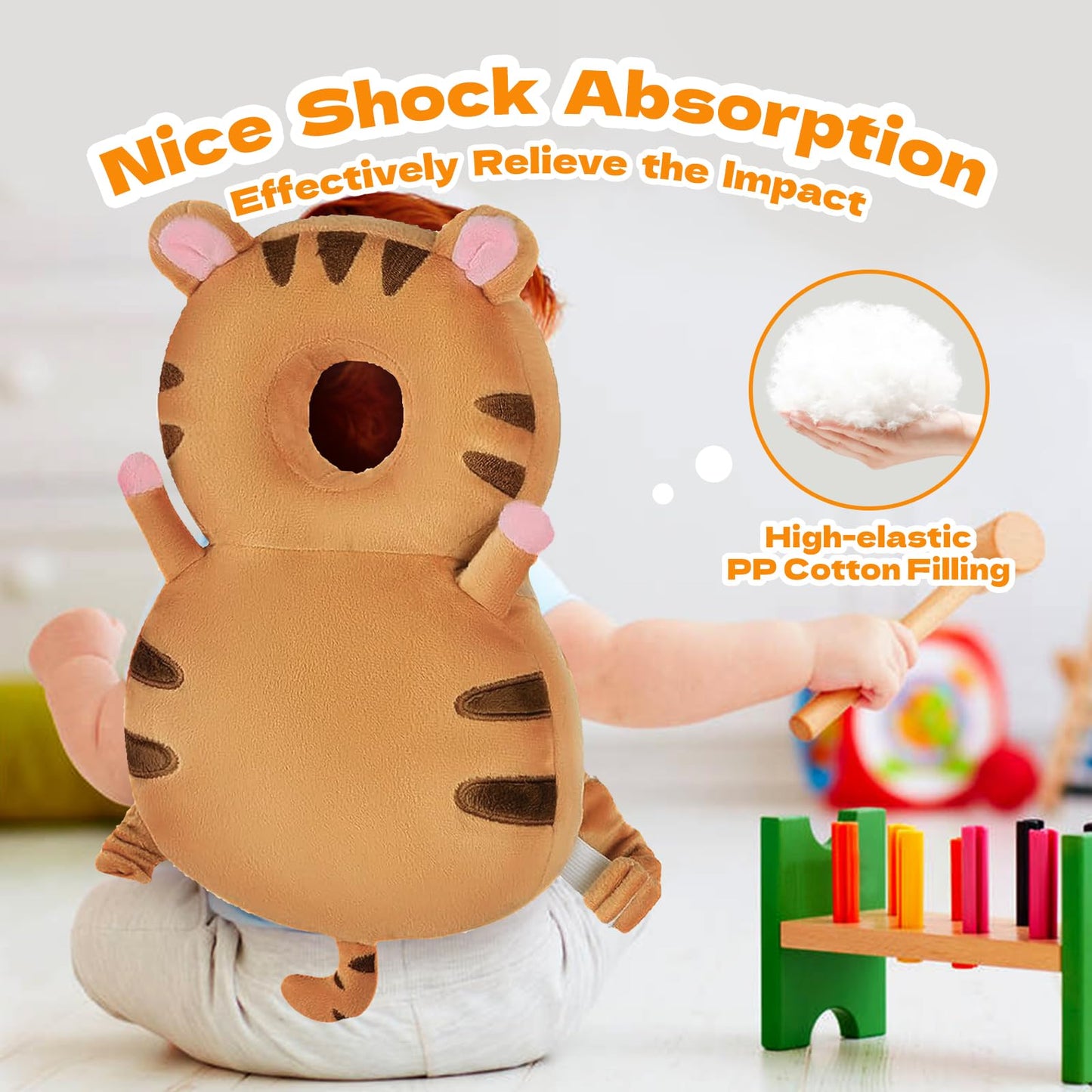 Grnstf Baby Toddler Head Protector, Baby Head Protection Backpack, Adjustable(Tiger)